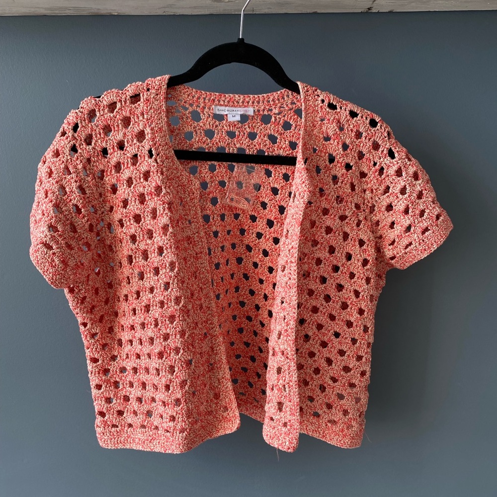 Isaak Mizrahi coral crochet vest
